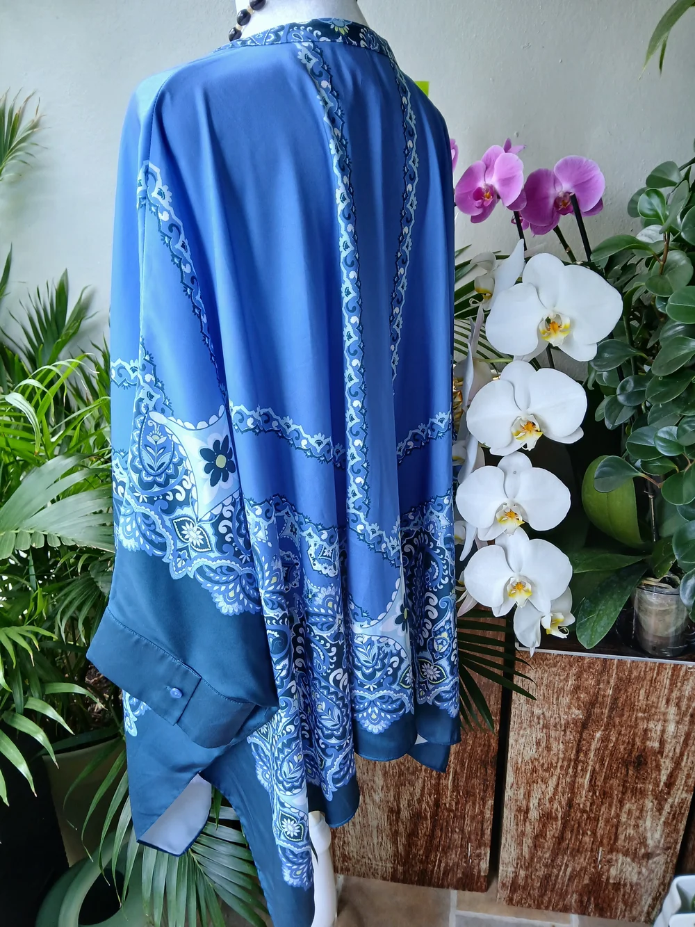 🔥Chico's Blue Printed Paisley Tunic Kimono Poncho Top & FREE GIFT L-XL - Picture 14 of 16